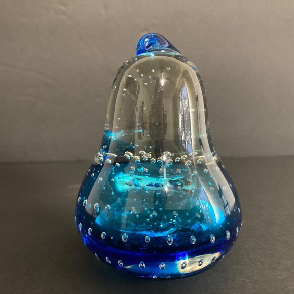 Vintage Blue Clear Pear Art Glass Paperweight Controlled Bubbles - Picture 3 of 7